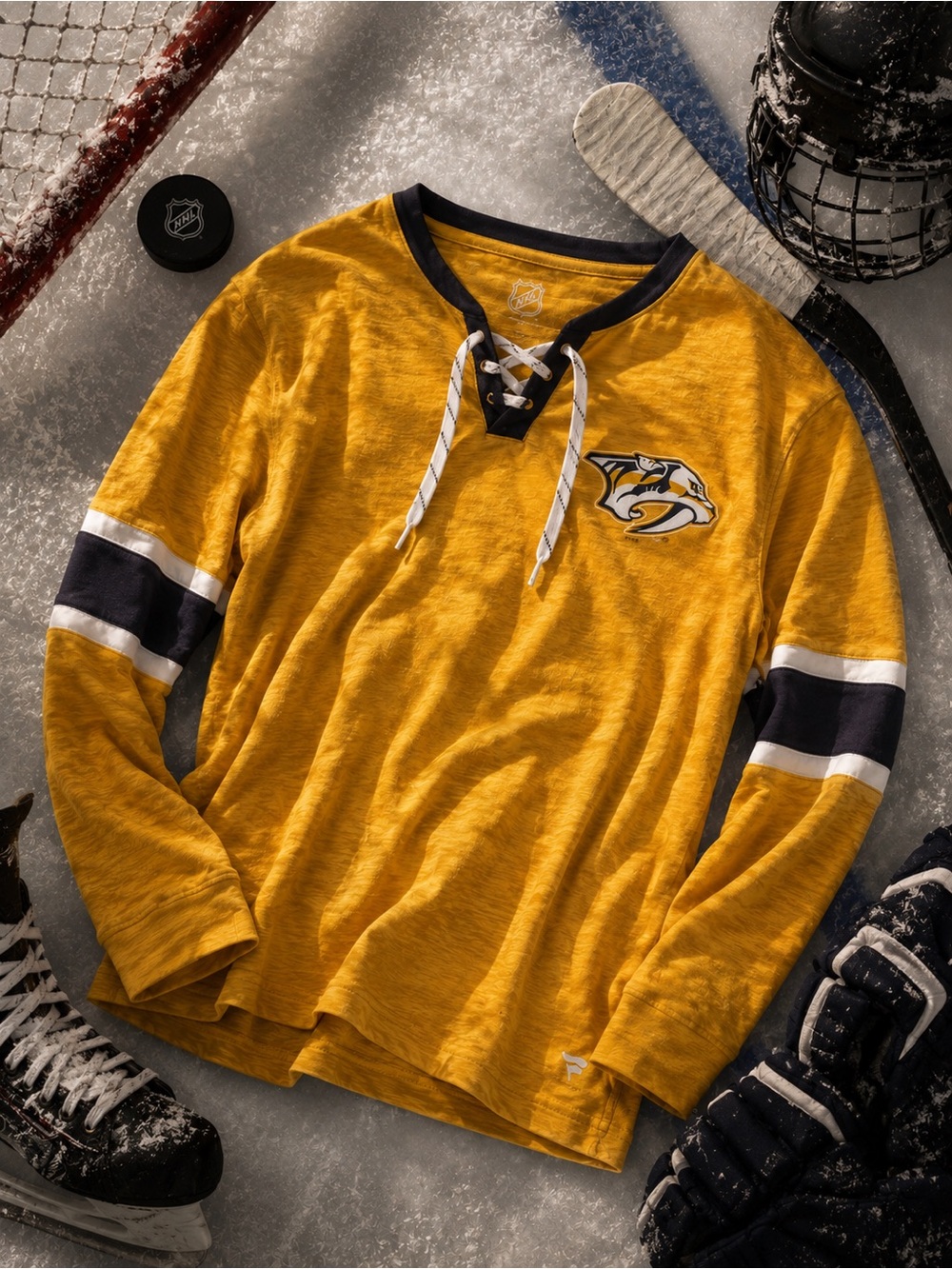 Nashville Preds Lace-Up Long Sleeve Hockey Tee 💛🏒